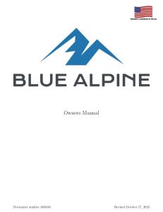 Cover of the printed Blue Alpine freeze dryer manual, owner's manual part A00106-00