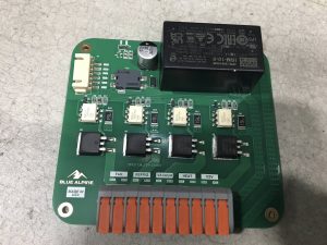 Rev 2 power PCB board with relay and orange multi-way terminal block, Blue Alpine E00130-00