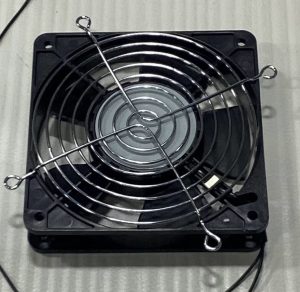 120mm fan, 120 x 25mm, with chrome wire finger guard and wire leads, Blue Alpine part E00119-00