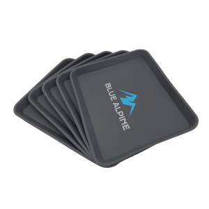 Freeze dryer tray liners: stack of five 9 x 13 in Blue Alpine silicone mats on white