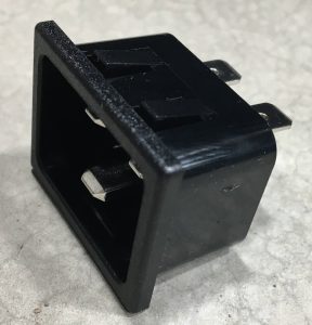 Power entry module, black snap-in panel housing, Blue Alpine part E00111-00